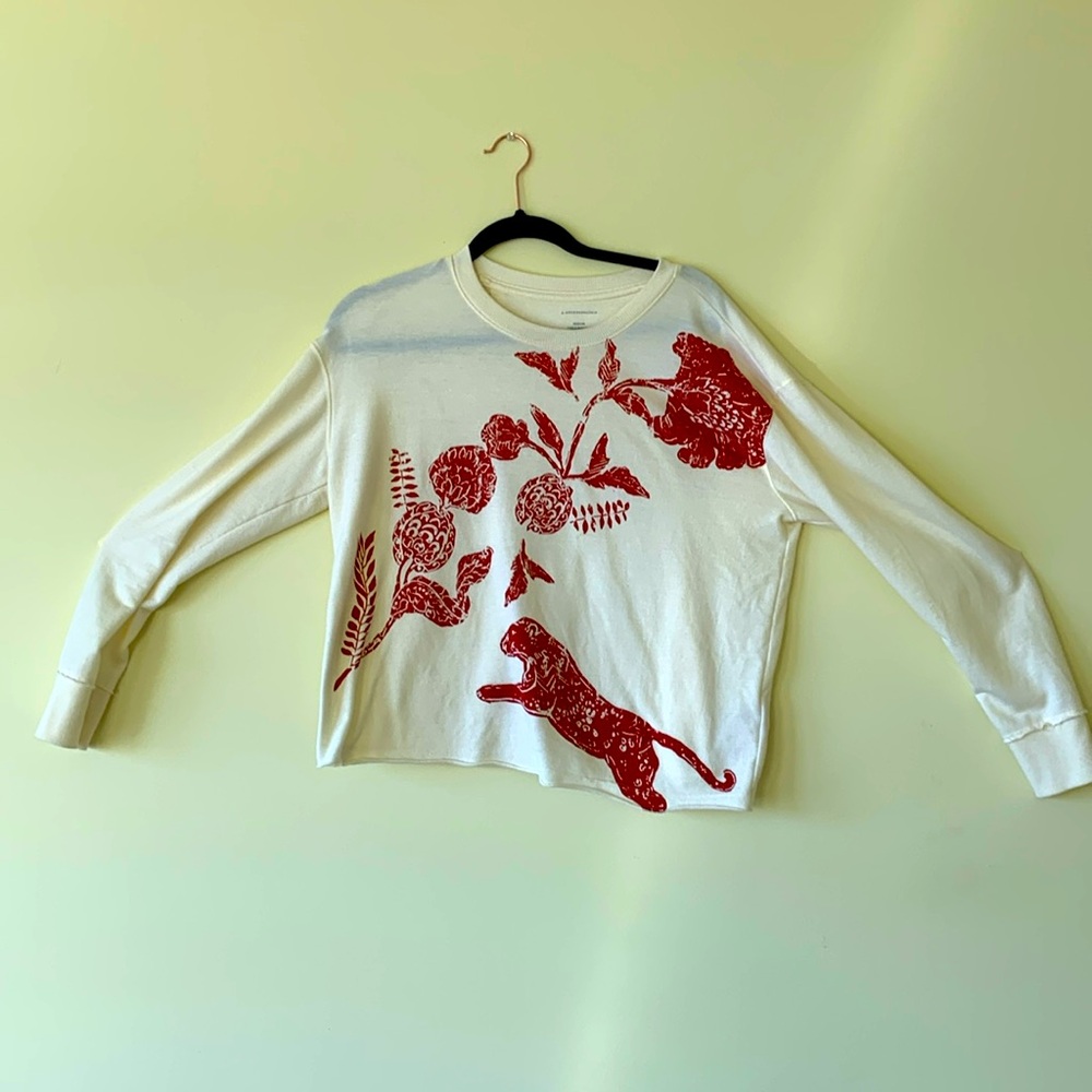 Anthropology Beautiful cream and red thin sweater in great shape